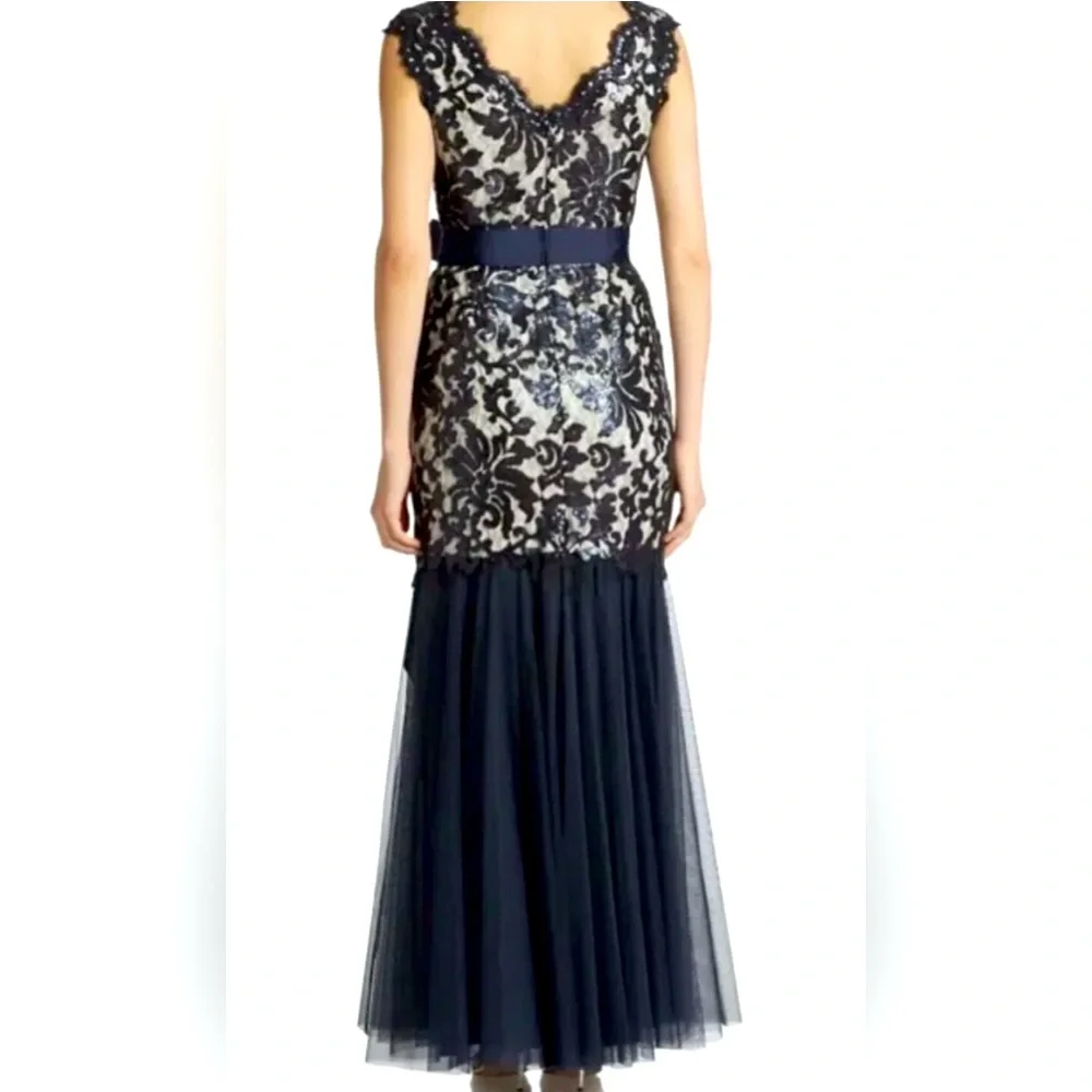 Tadashi Shoji Navy and White Lace Maxi Dress - Picture 2 of 10